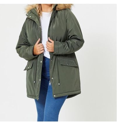Be You Womens Faux Fur Trim Hooded Parka Coat - Green / 14