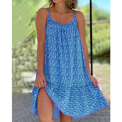 Floral Dress Womens Holiday Sleeveless Summer Sundress UK Plus Size Swing Ladies