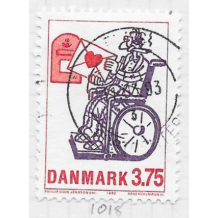 DENMARK DANMARK 1992 CARTOON LOVE LETTER POSTING POST BOX SMOKING 3.75Kr USED