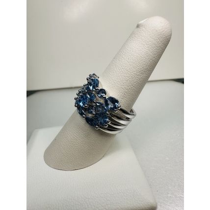 Bomb Party Sz8 Revealed BP Ring Jewelry RBP Blue Cluster Rhodium Pl 4pc Band Lot