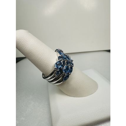 Bomb Party Sz8 Revealed BP Ring Jewelry RBP Blue Cluster Rhodium Pl 4pc Band Lot