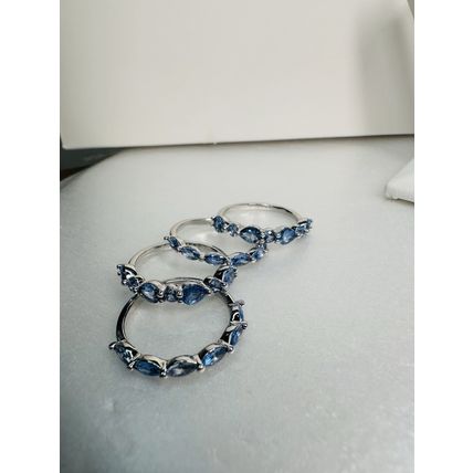 Bomb Party Sz8 Revealed BP Ring Jewelry RBP Blue Cluster Rhodium Pl 4pc Band Lot