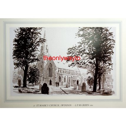 ST.MARK'S CHURCH, SWINDON, G P.M.GREEN, GWR, Book Illustration (Print)