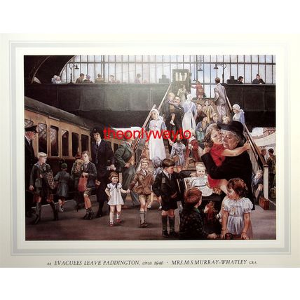 EVACUEES LEAVE PADDINGTON, circa 1940, GWR, Book Illustration (Print),1985