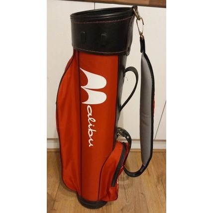 Vintage Malibu Pencil Sunday Carry Weekend Golf Bag Red & Shoulder Strap small