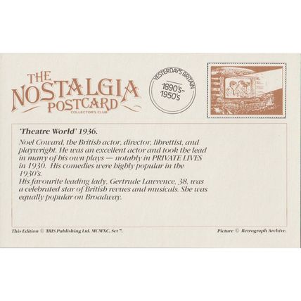 Postcard Noel Coward Gertrude Lawrence Theatre World 1936 - Nostalgia