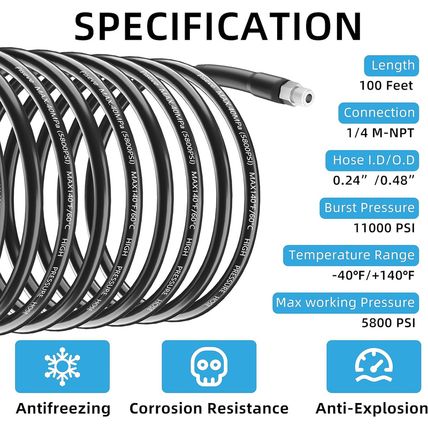 Sewer Jetter Kit 100FT for Pressure Washer 5800PSI Drain Cleaner Hose with 1/4 I