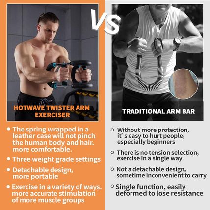 HOTWAVE Twister Arm Exerciser,Adjustable Spring Workout Bar, Forearm Triceps Che