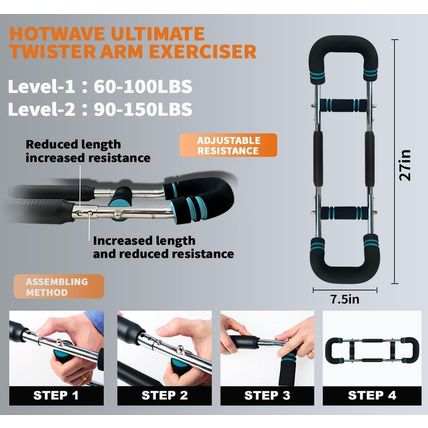 HOTWAVE Twister Arm Exerciser,Adjustable Spring Workout Bar, Forearm Triceps Che