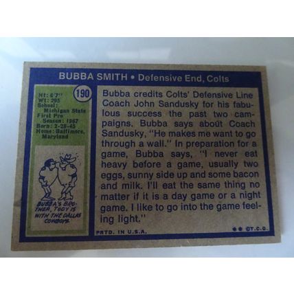 1972 Topps Football Card # 190 Bubba Smith VG-Ex (4) Baltimore Colts