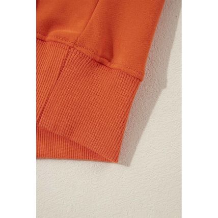 Orange Plain Drop Shoulder Crewneck Pullover Sweatshirt
