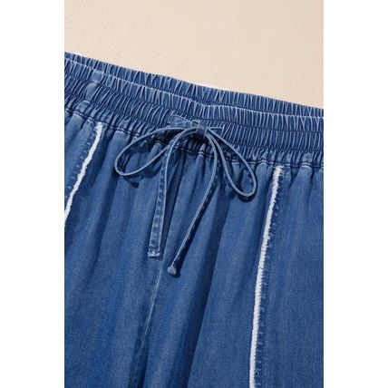 Sail Blue Washed Denim Chambray Loose Plus Size Pants