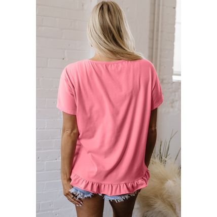 Pink Frilled Hem Loose T-Shirt