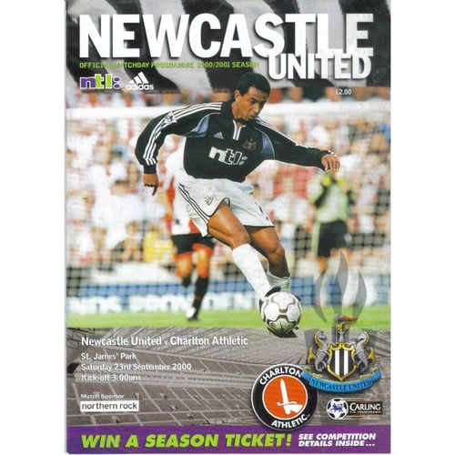 2000-01 NEWCASTLE UNITED v CHARLTON ATHLETIC (Ex To Mint Condition - No Writing)
