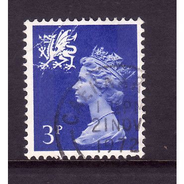 GREAT BRITAIN WALES 1971 SG W14 3p ULTRA MARINE 2 BAND FINE USED#4