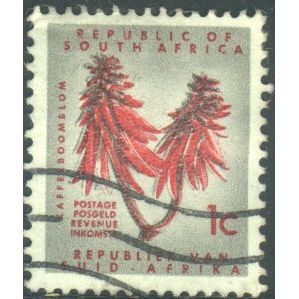 South Africa 1961 - SG 199 - 1c red/grey - Kafferboom flower - used