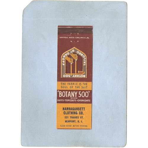 Rhode Island Newport Matchcover Narragansett Clothing Co 221 Thames St~730