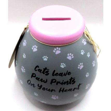 Black Cat Money Box 15 CM Ceramic Cats Leave Paw Prints On Your Heart Gift Savin