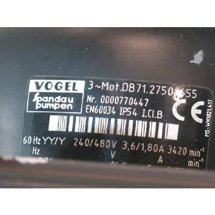 NEW VOGEL PMS17C-310+655,0000770447 PUMP, 3-PHASE, 240/480 V,EX