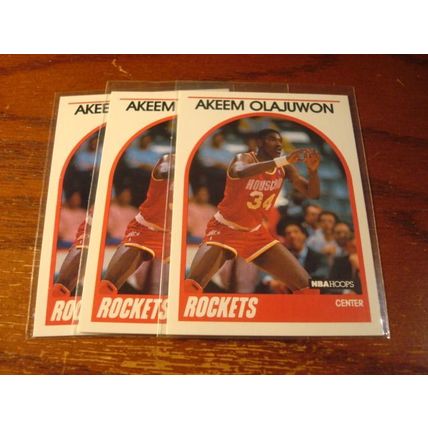 1989 Hoops, 3-Cards, AKEEM OLAJUWON HOF, Rockets