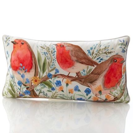Robins on a Branch Pillow 24 CM Home Decor Gift Festive
