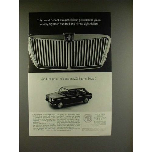 1963 MG Sports Sedan Car Ad - Proud British Grille