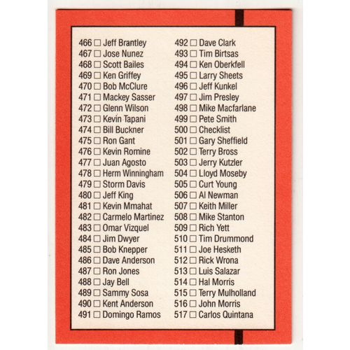1990 Donruss Baseball Checklist unmarked card #500