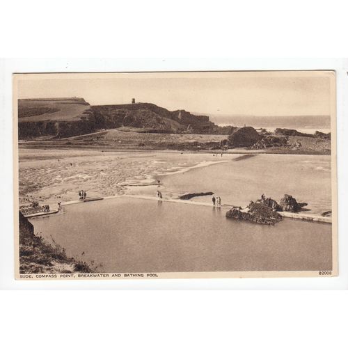 Compass Point Breakwater and Bathing Pool Bude 1951 Postcard Cornwall 82008