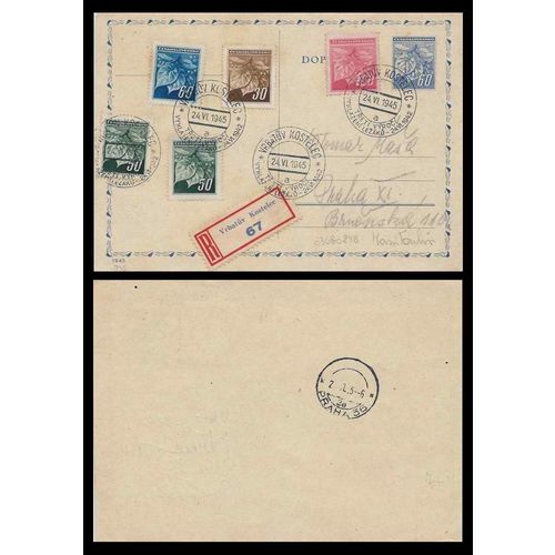 Czechoslovakia REGISTERED Postal Card to Hungary 1945