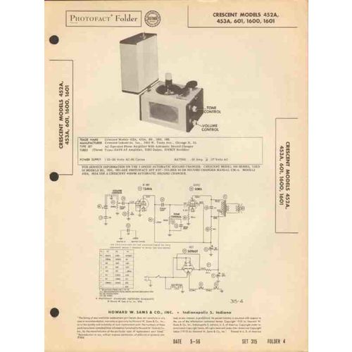 CRESCENT model 45xA 601 160x record player phono Sams Photofact manual