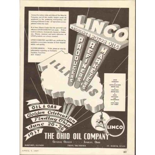OHIO OIL COMPANY 1937 Linco Marathon gasoline producers vintage ad