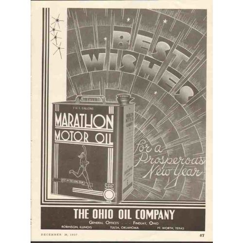 OHIO OIL COMPANY 1937 Marathon Best Wishes Prosper New Year vintage ad