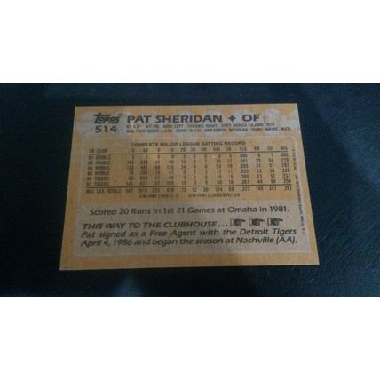 1988 Topps Card # 514 Pat Sheridan Excellent-Mint (6) Detroit Tigers