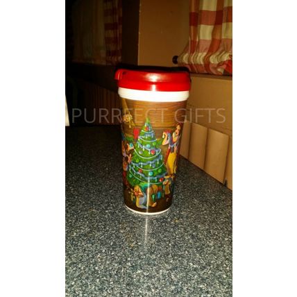 DISNEYLAND HAPPY HOLIDAY CHRISTMAS THEMED TRAVEL MUG CUP W LID~NEW~SNOW WHITE