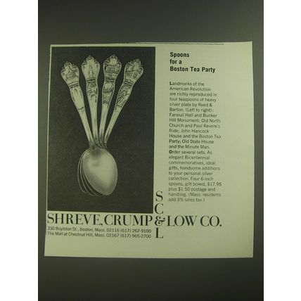 1974 Shreve, Crump & Low Reed & Barton Teaspoons Ad - For a Boston Tea Party