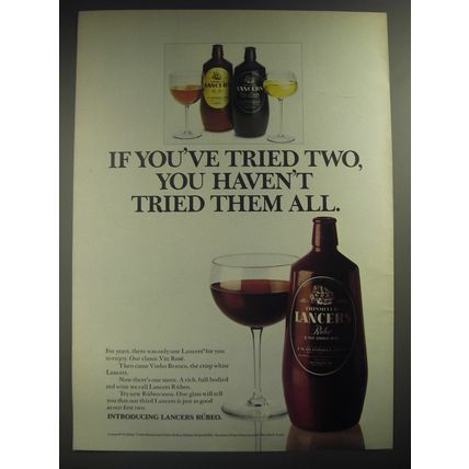 1974 Lancers Vin Rose Wine Ad - If you've tried two, you haven't tried them all