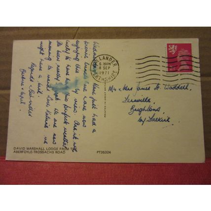 DAVID MARSHALL LODGE, ABERFOYLE, SCOTLAND used postcard 1971 pm =