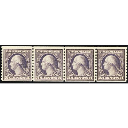 494, Mint NH F-VF 3c Very Fresh Coil Strip of Four - Stuart Katz