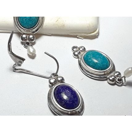Lapis, Carnelian, Turquoise & Pearl interchangeable 3in1 925 Lever Earrings18528