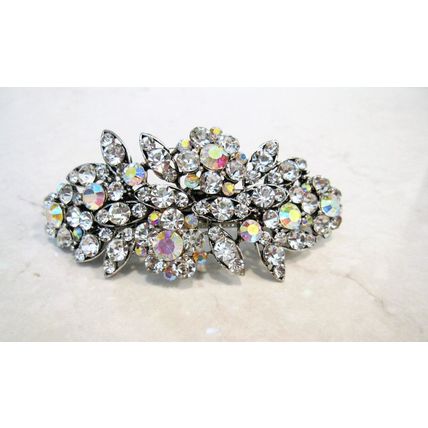 Silver flower shaped crystal hair barrette clip bridal clip bridal barrette