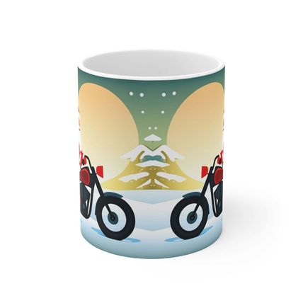 Moonlight Motorcycling Santa 11 oz Ceramic Mug Package Delivery Wrap-a-round #3