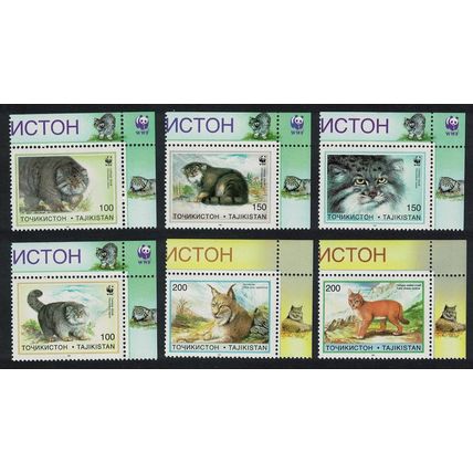 Tajikistan WWF Pallas's Cat 6v Corners 1996 MNH SG#90-95 MI#94-99 Sc#92-97