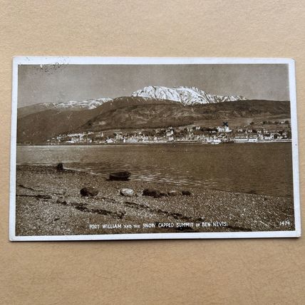 Vintage Valentines Postcard snow Summit Ben Nevis Fort William Stamp 1933