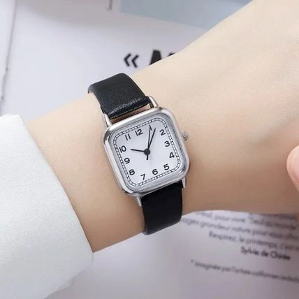 Ladies Small 2.3 cm White Square Face Gold Case Black Leather Strap Watch