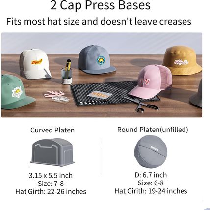 EENOUR Hat Press Machine, Mini Heat Press for Caps with 3 Heating Levels & Auto-