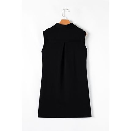 Black Sequin Bunny Doll Graphic Collared Sleeveless Mini Dress