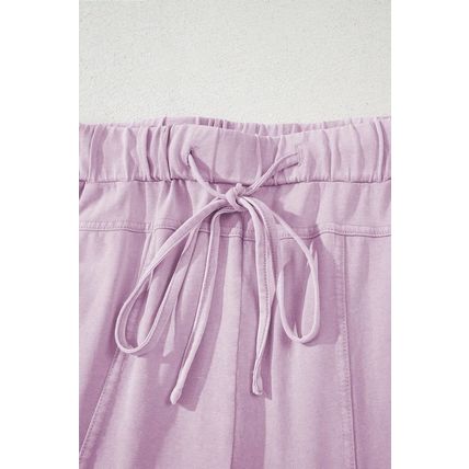Pink Mineral Wash Exposed Seam Drawstring High Waist Wide Leg Cargo Pants