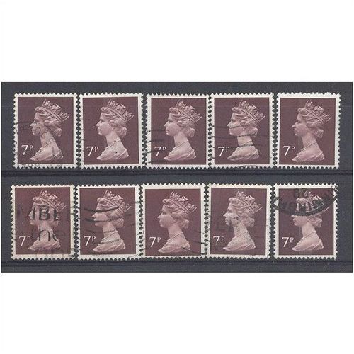 BULK STOCK.7p Purple-Brown x 10.Type Unchecked.Fine Used.nb12j