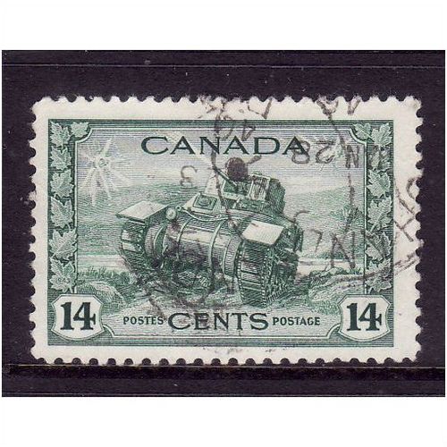 CANADA 1943 14c GREEN RAM TANK SG 385 FINE USED #2