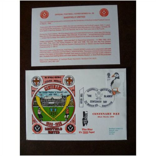 1989 Sheffield United Blades Centenary Day Dawn Official Football Cover 25 Star